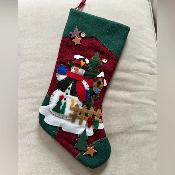 Festive Christmas Stocking with Snowman Design - Picture 1 of 4